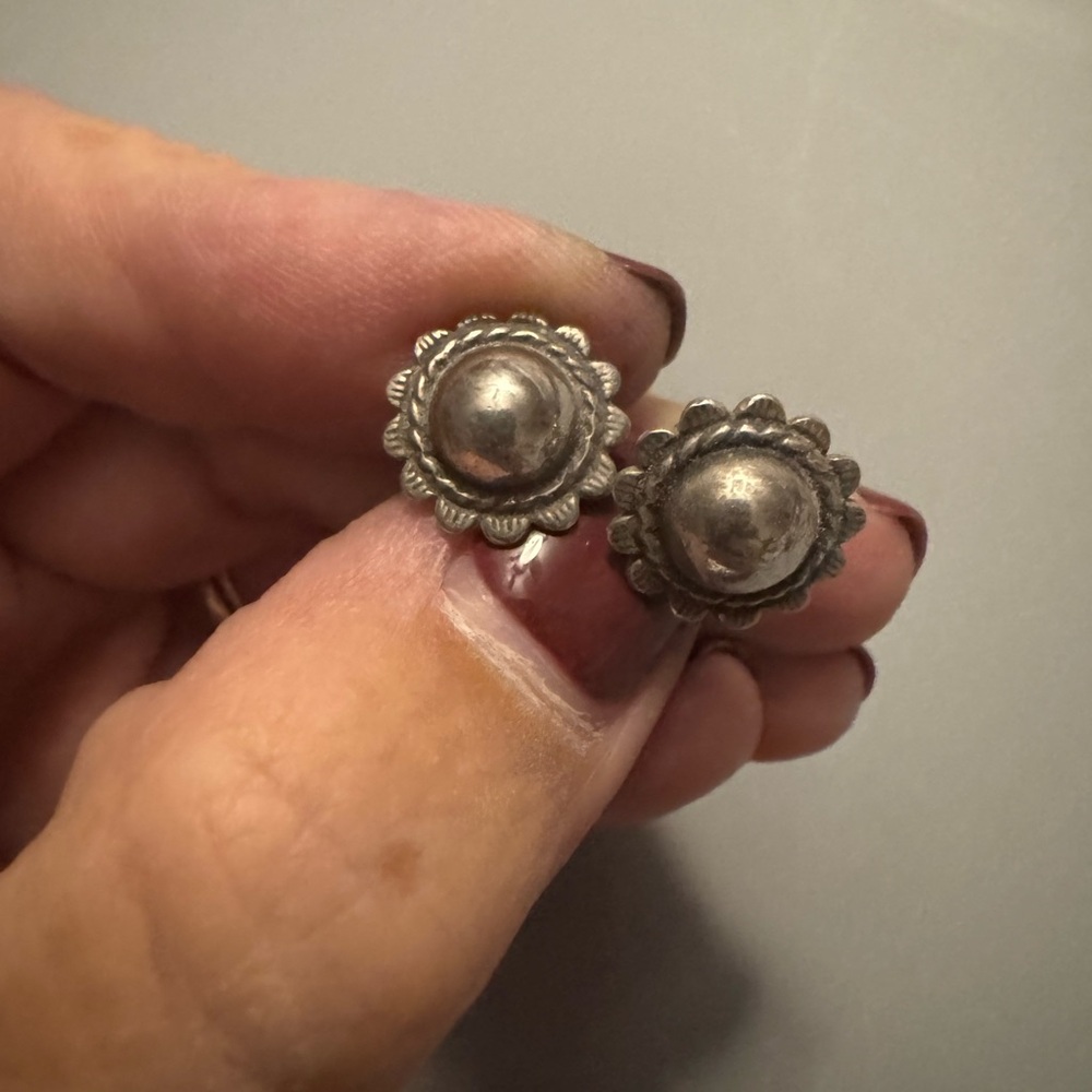 Vintage Navajo, sterling silver domed concho screw back earrings